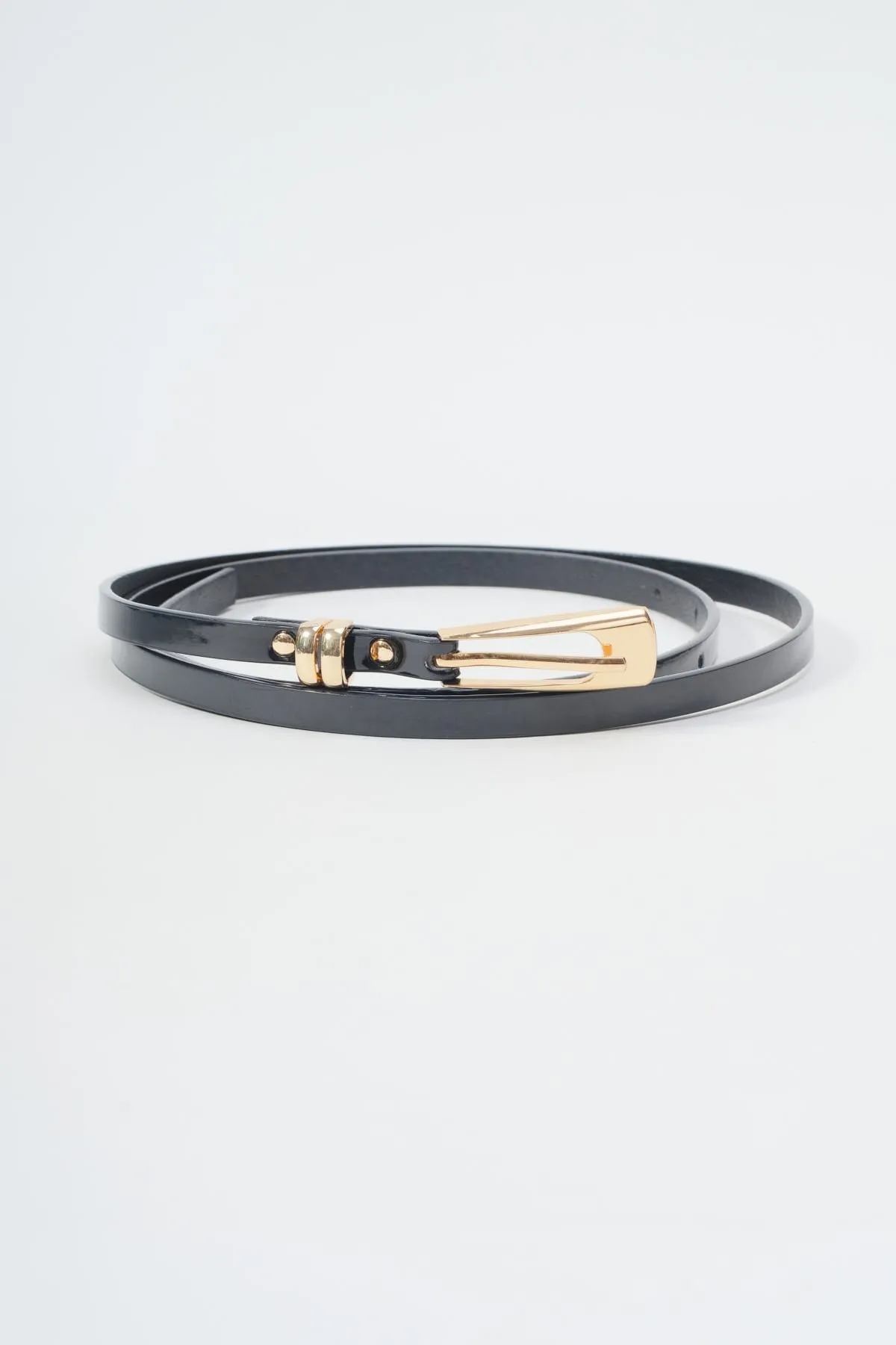 Skinny Black Belt With Gold Trim - Size M/L