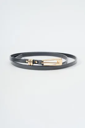 Skinny Black Belt With Gold Trim - Size M/L