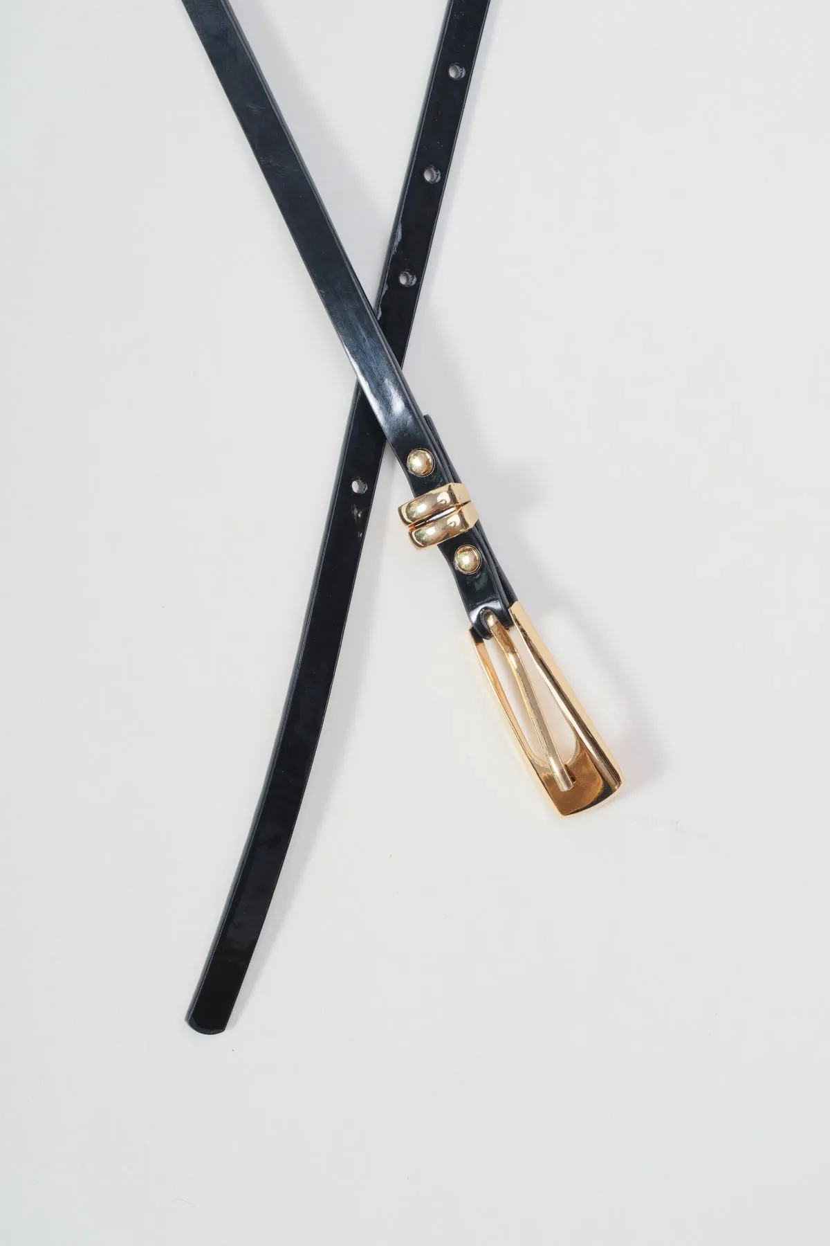 Skinny Black Belt With Gold Trim - Size M/L