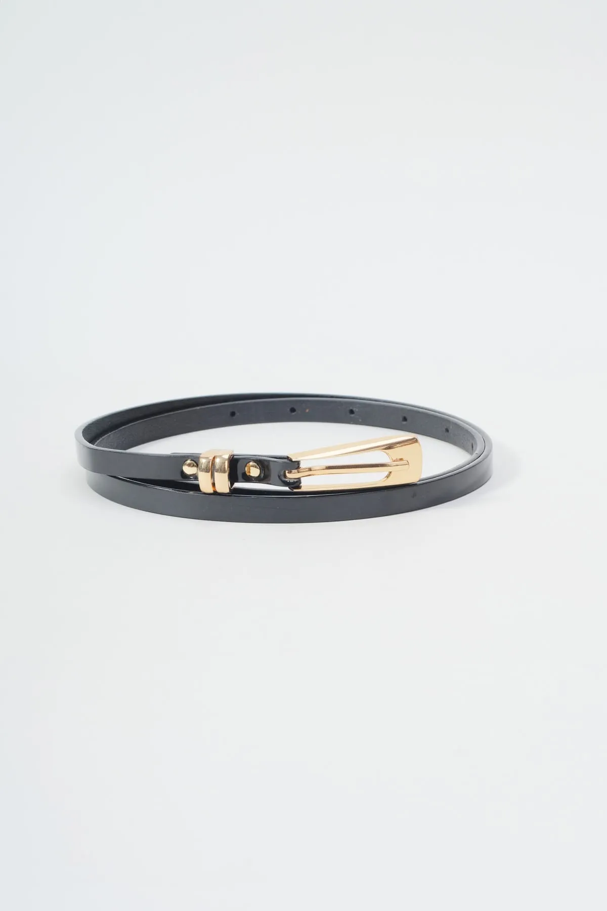 Skinny Black Belt With Gold Trim - Size S/M