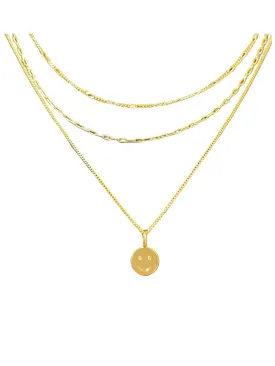 Smiley 3 in 1 Chain Necklace- Gold Plated