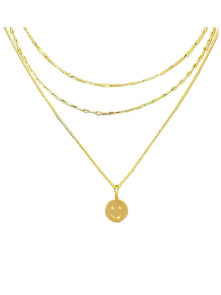 Smiley 3 in 1 Chain Necklace- Gold Plated