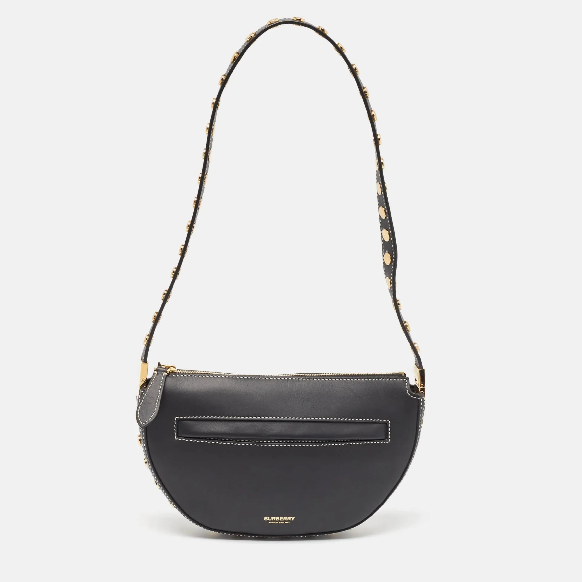 Trendy Inspired Burberry Black Leather Mini Studded Olympia Zip Bag
