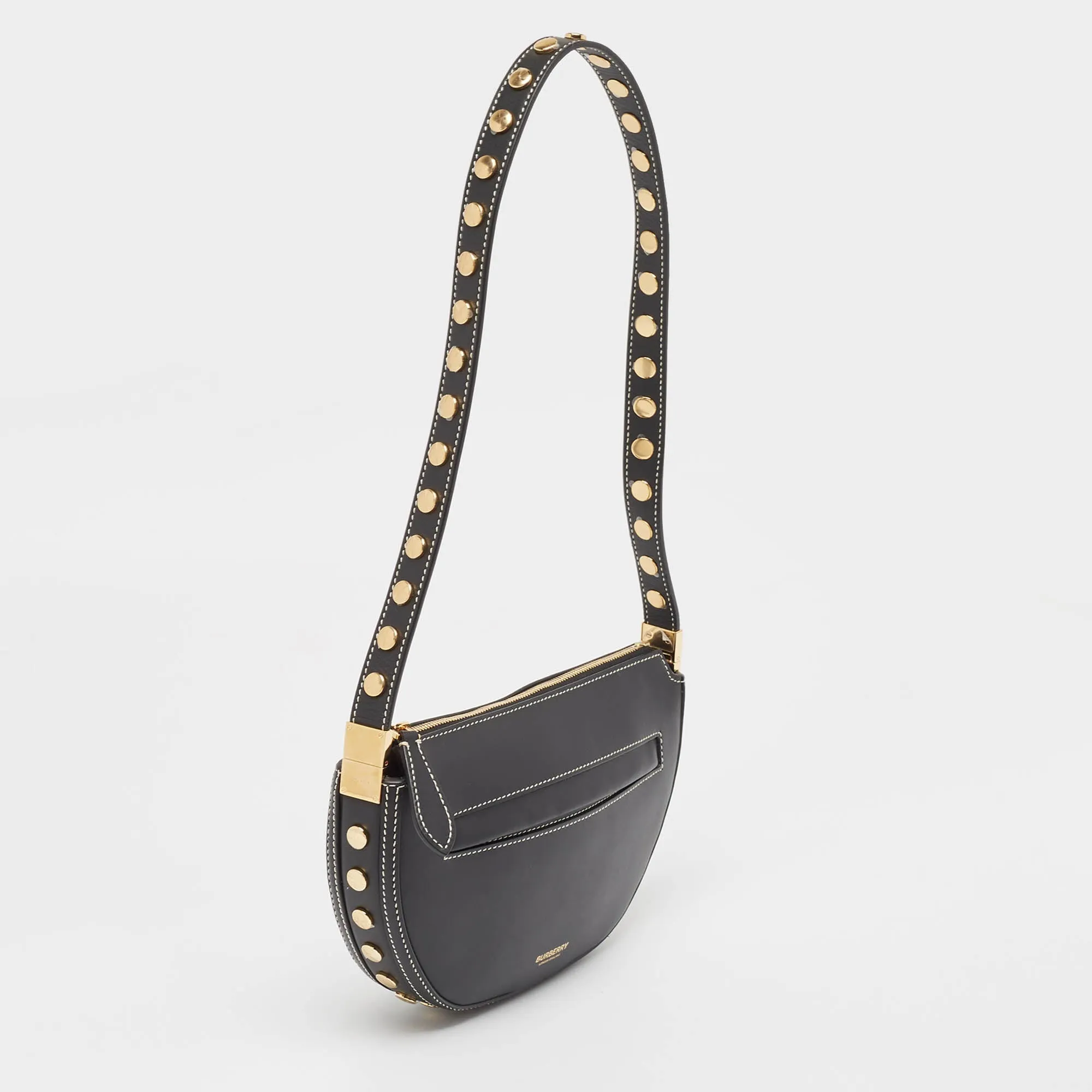 Trendy Inspired Burberry Black Leather Mini Studded Olympia Zip Bag