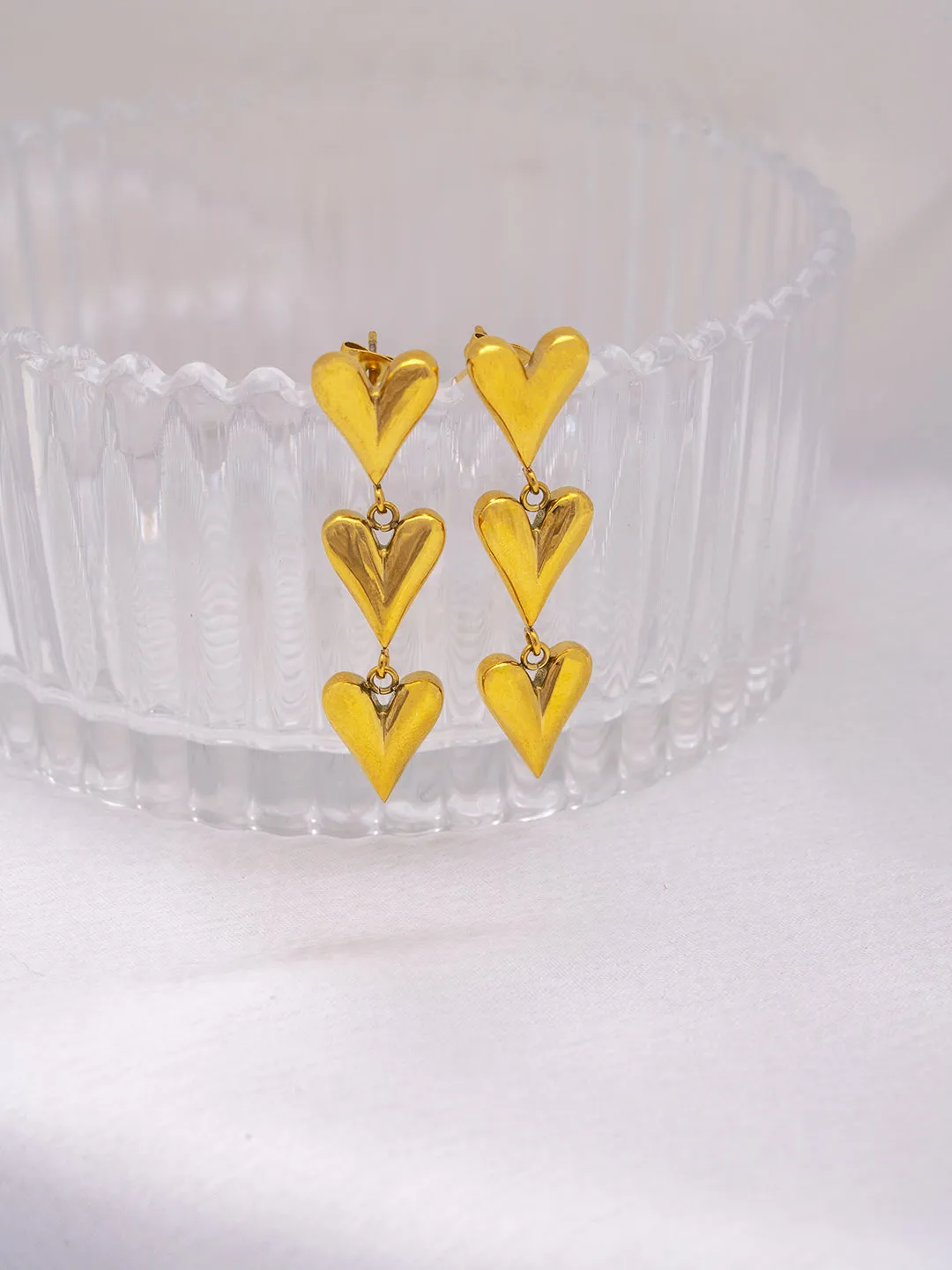 Triple Heart Drop Earrings