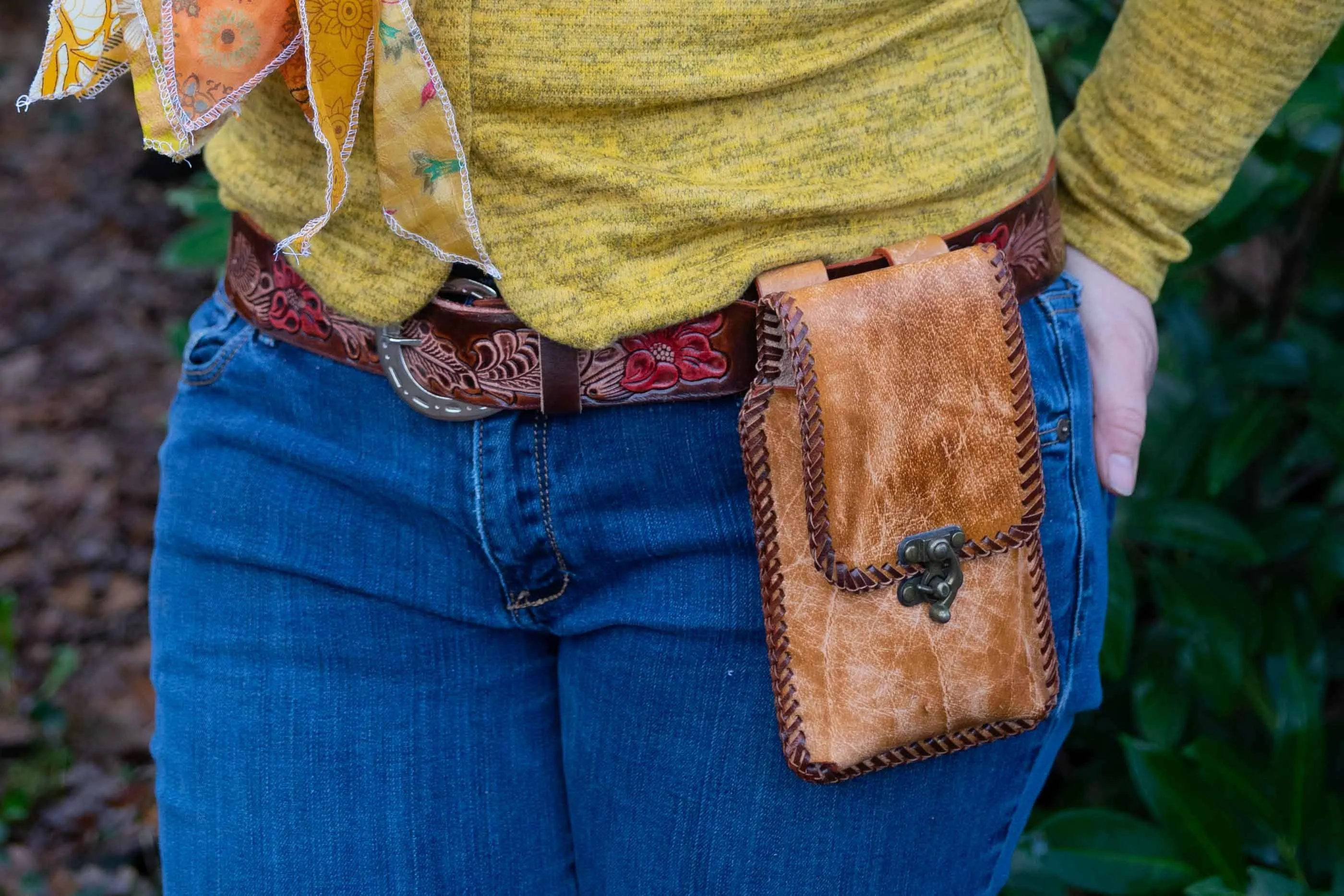 Unique Leather Hip-Handbag, Camel Beauty