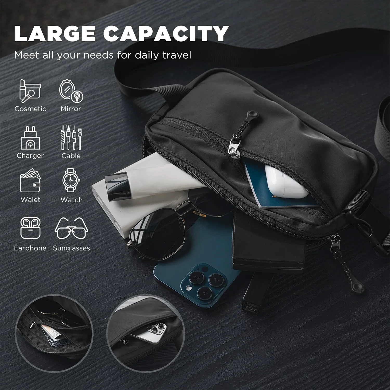 VB101 - Versatile Waterproof Waist Bag Unisex Fashionable Fanny Pack with Adjustable Strap for Crossbody Wear