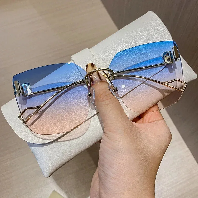Vintage Designer Sunglasses Women Oversized Rimless UV400