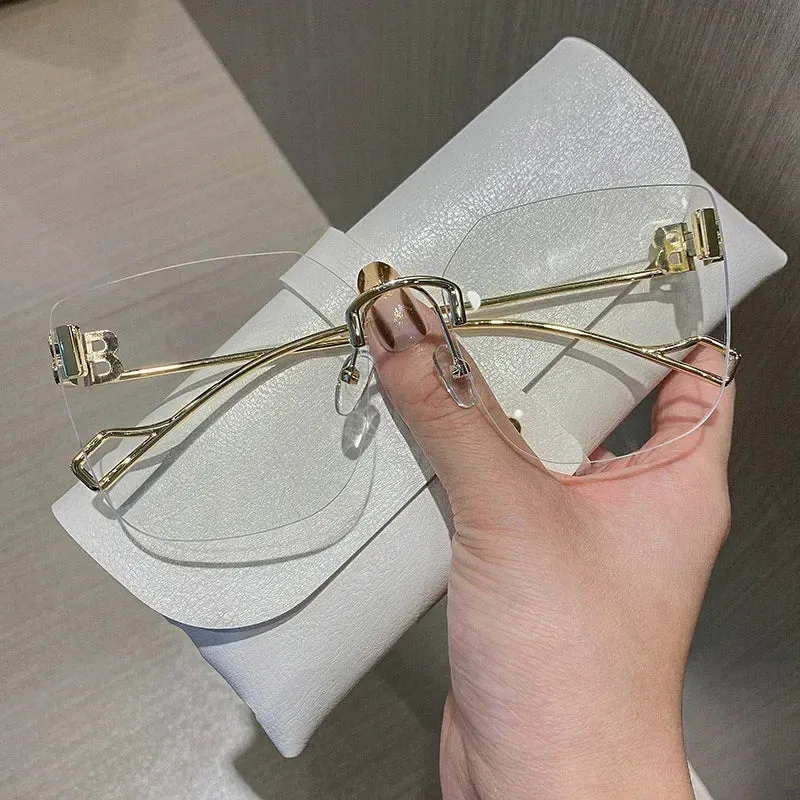 Vintage Designer Sunglasses Women Oversized Rimless UV400