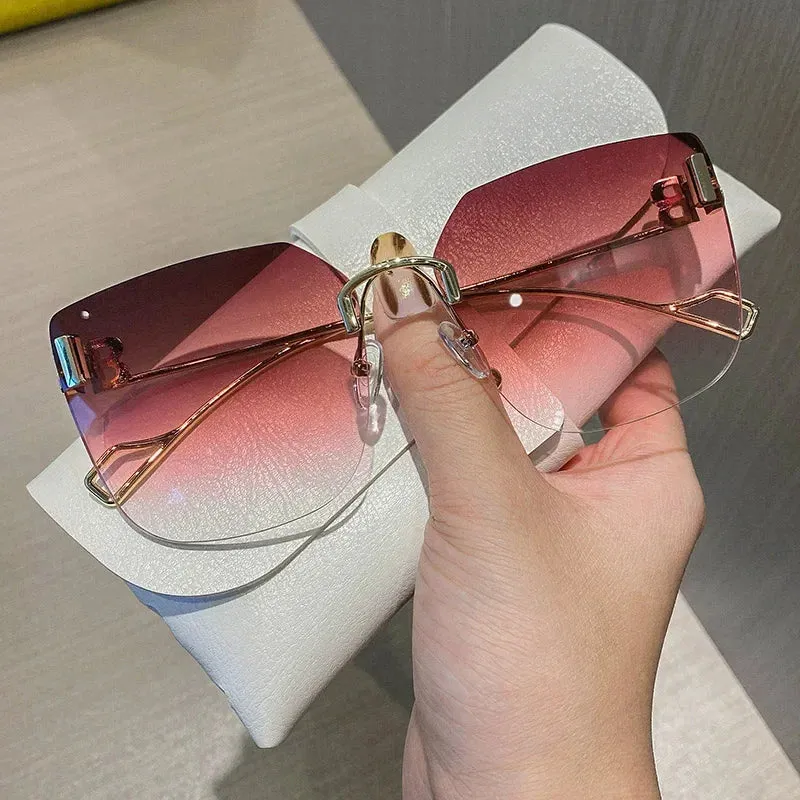 Vintage Designer Sunglasses Women Oversized Rimless UV400