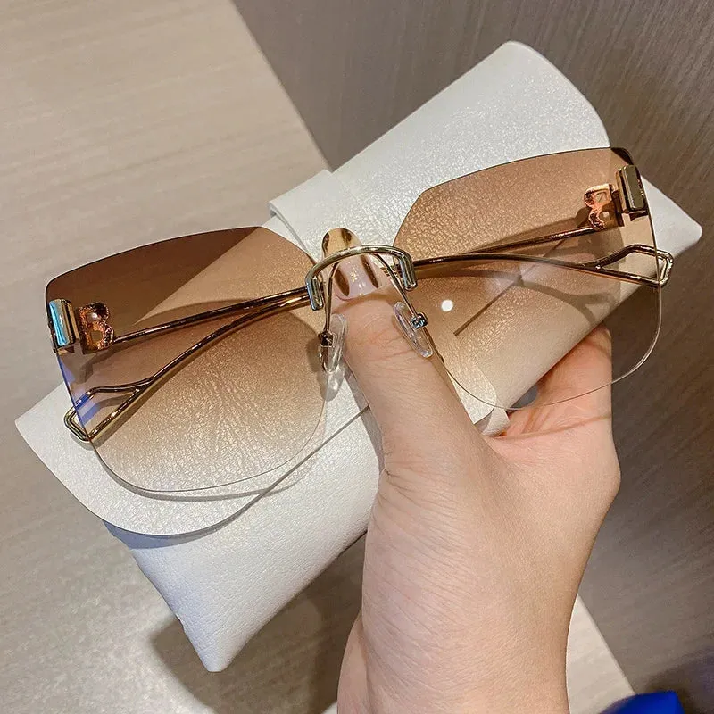 Vintage Designer Sunglasses Women Oversized Rimless UV400