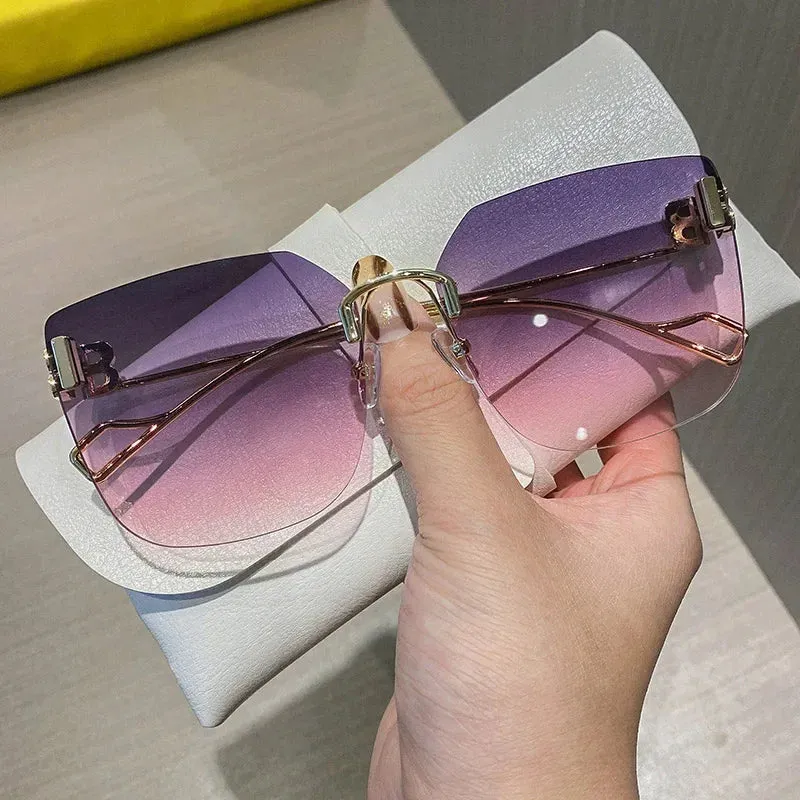 Vintage Designer Sunglasses Women Oversized Rimless UV400