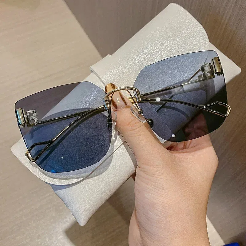 Vintage Designer Sunglasses Women Oversized Rimless UV400