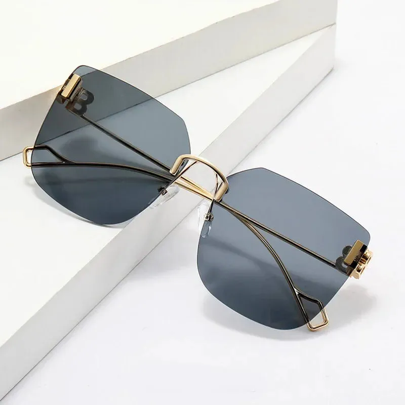 Vintage Designer Sunglasses Women Oversized Rimless UV400