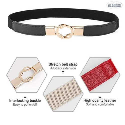 Women Skinny Belt for Dresses Retro Stretch Ladies Waist Belt Plus Size Set of 4