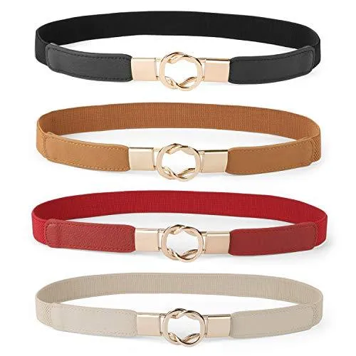 Women Skinny Belt for Dresses Retro Stretch Ladies Waist Belt Plus Size Set of 4