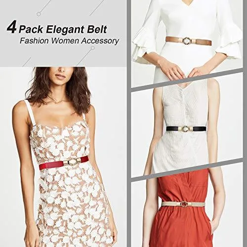 Women Skinny Belt for Dresses Retro Stretch Ladies Waist Belt Plus Size Set of 4