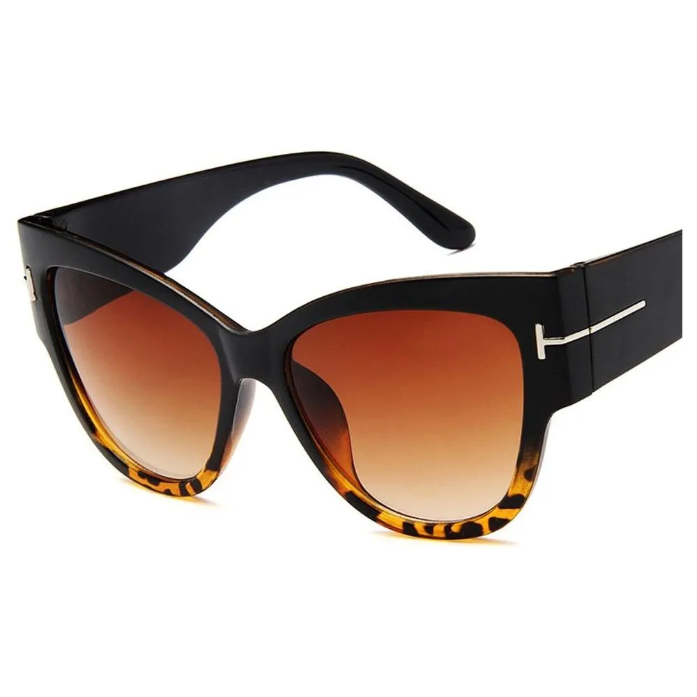 Women's Luxury Designer Fashion Black Cat Eye Sunglasses Gradient UV400