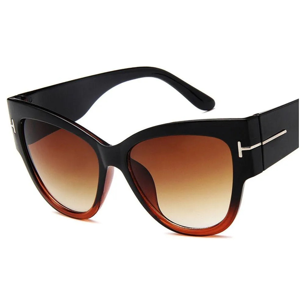 Women's Luxury Designer Fashion Black Cat Eye Sunglasses Gradient UV400