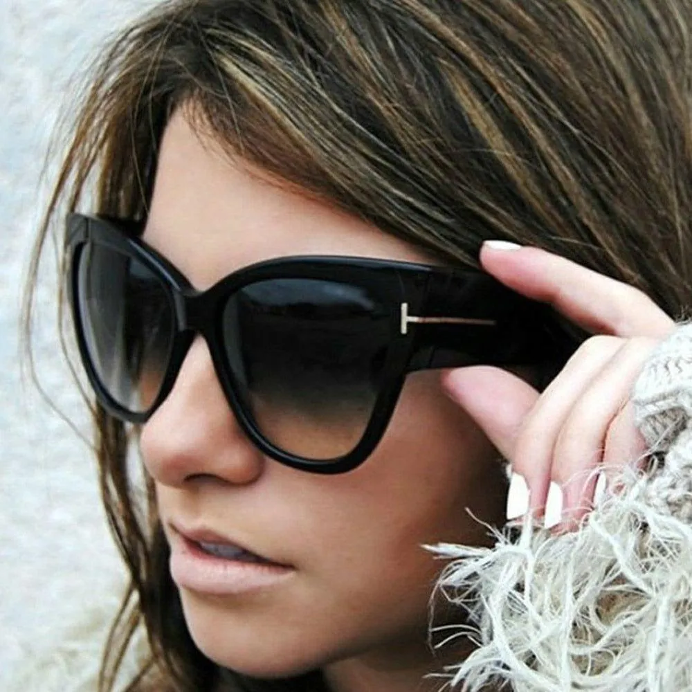 Women's Luxury Designer Fashion Black Cat Eye Sunglasses Gradient UV400
