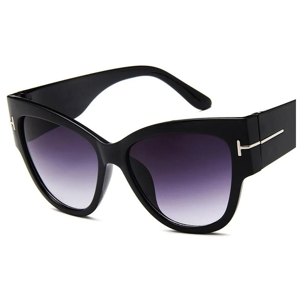 Women's Luxury Designer Fashion Black Cat Eye Sunglasses Gradient UV400