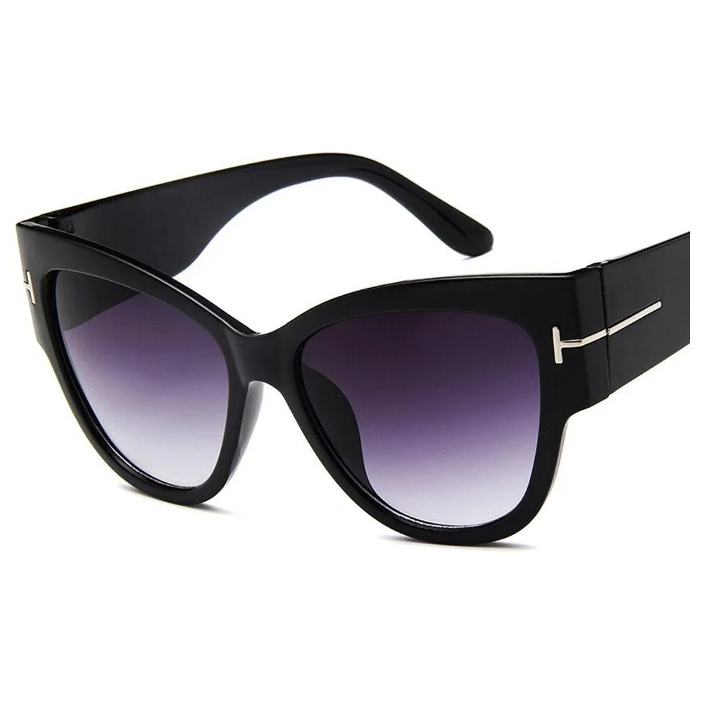 Women's Luxury Designer Fashion Black Cat Eye Sunglasses Gradient UV400