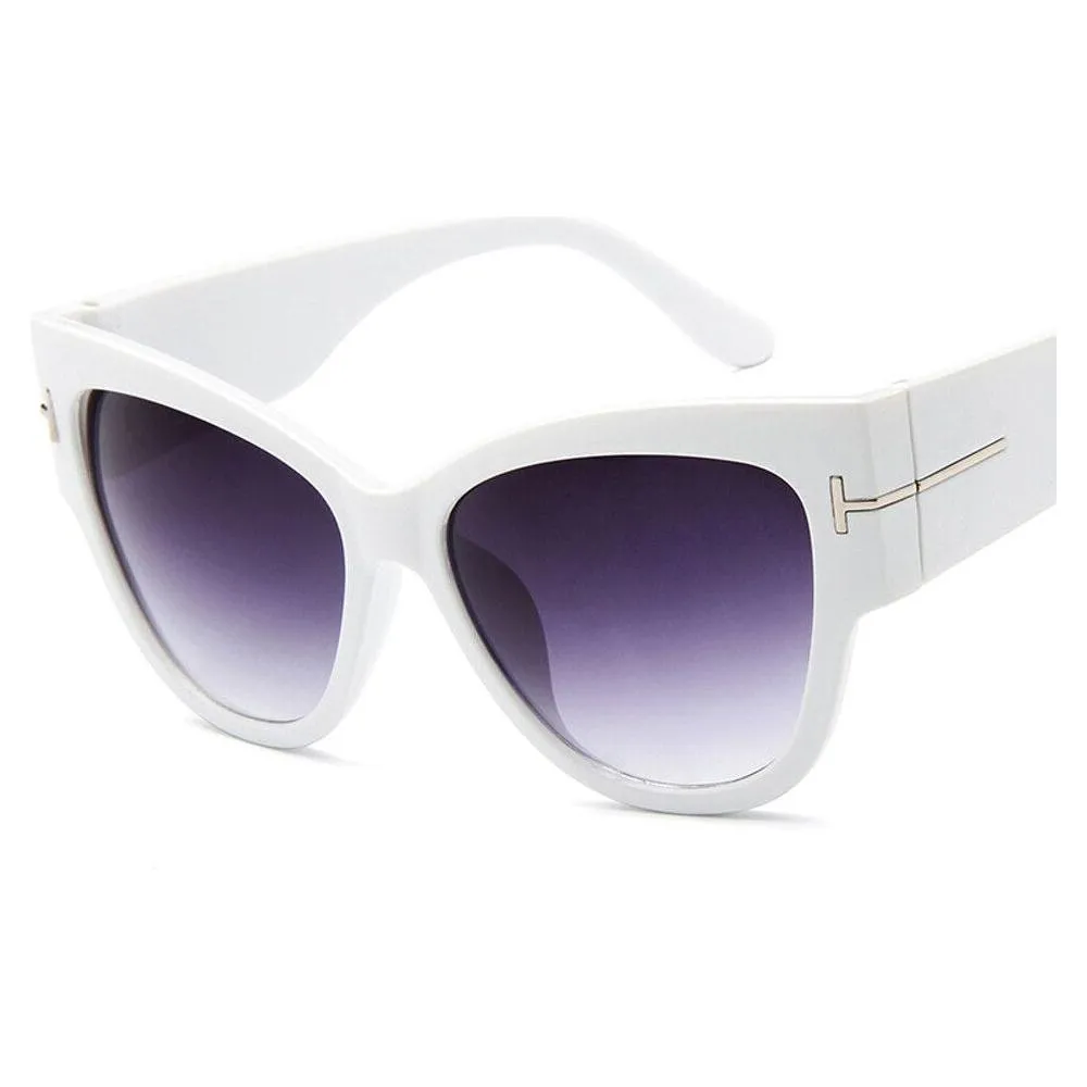 Women's Luxury Designer Fashion Black Cat Eye Sunglasses Gradient UV400