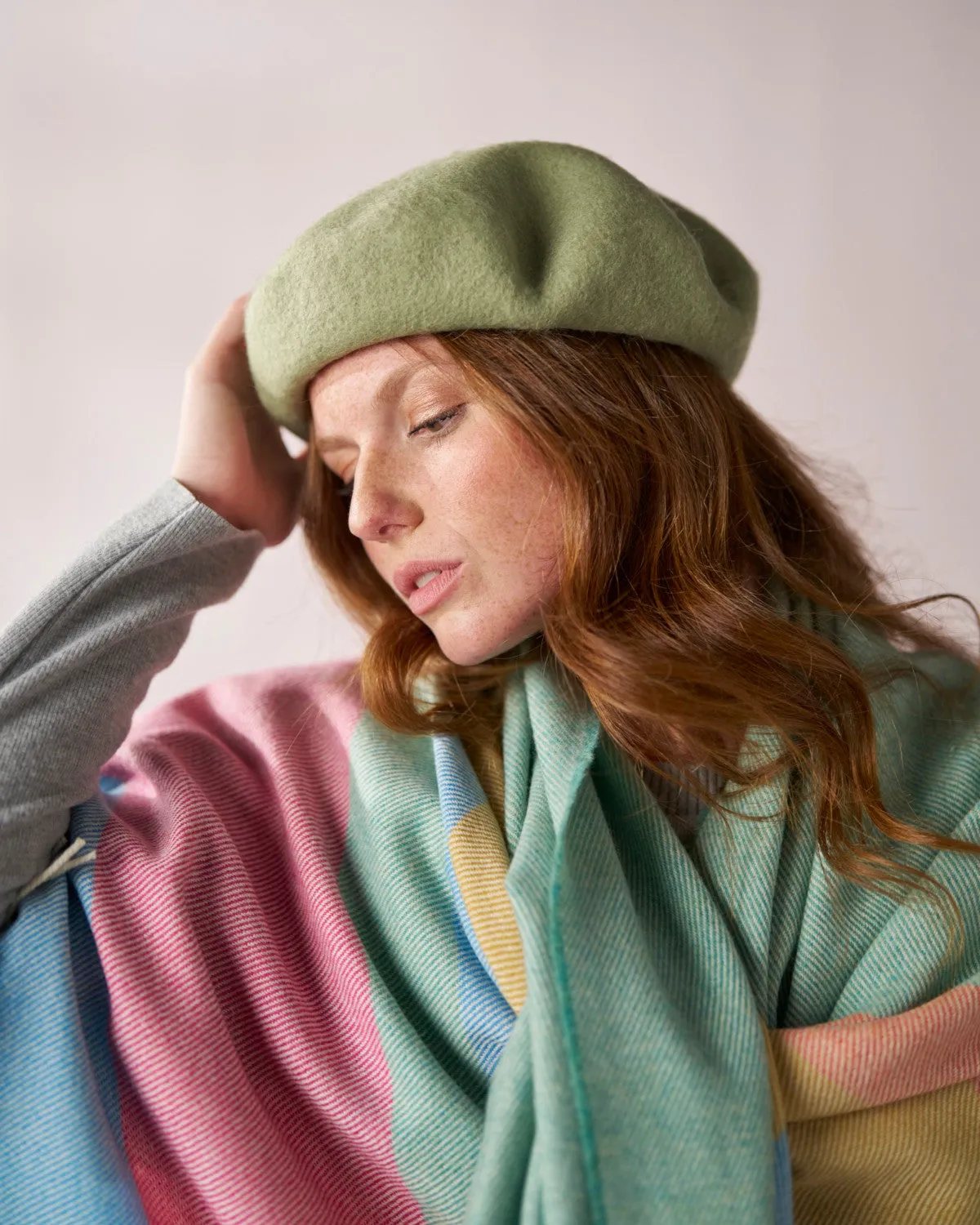 Wool Beret Hat: Light Green