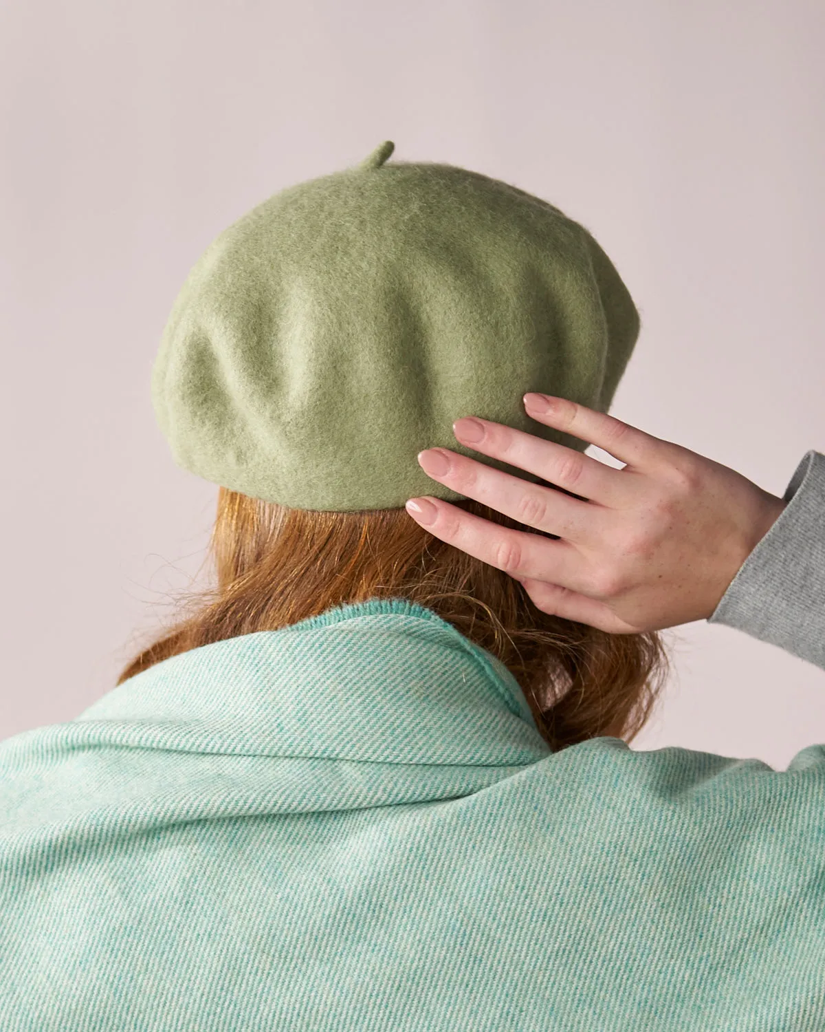 Wool Beret Hat: Light Green