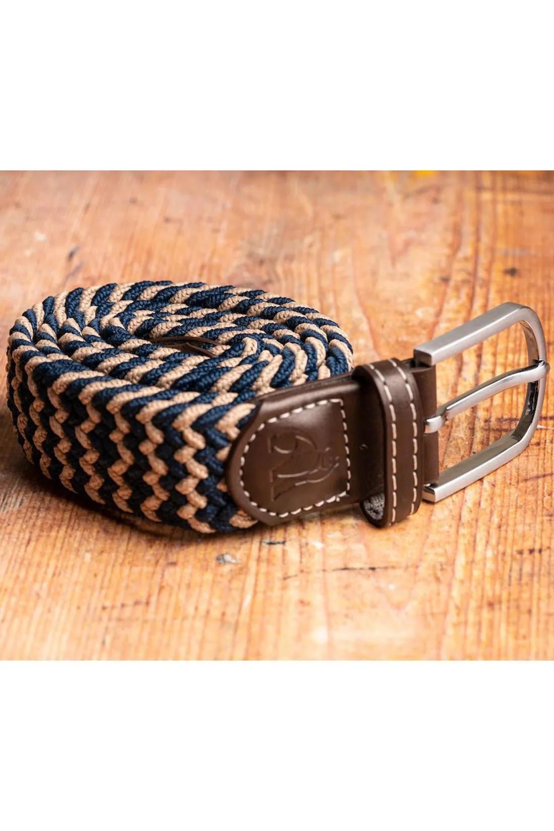 Woven Belt - Beige / Blue Zigzag