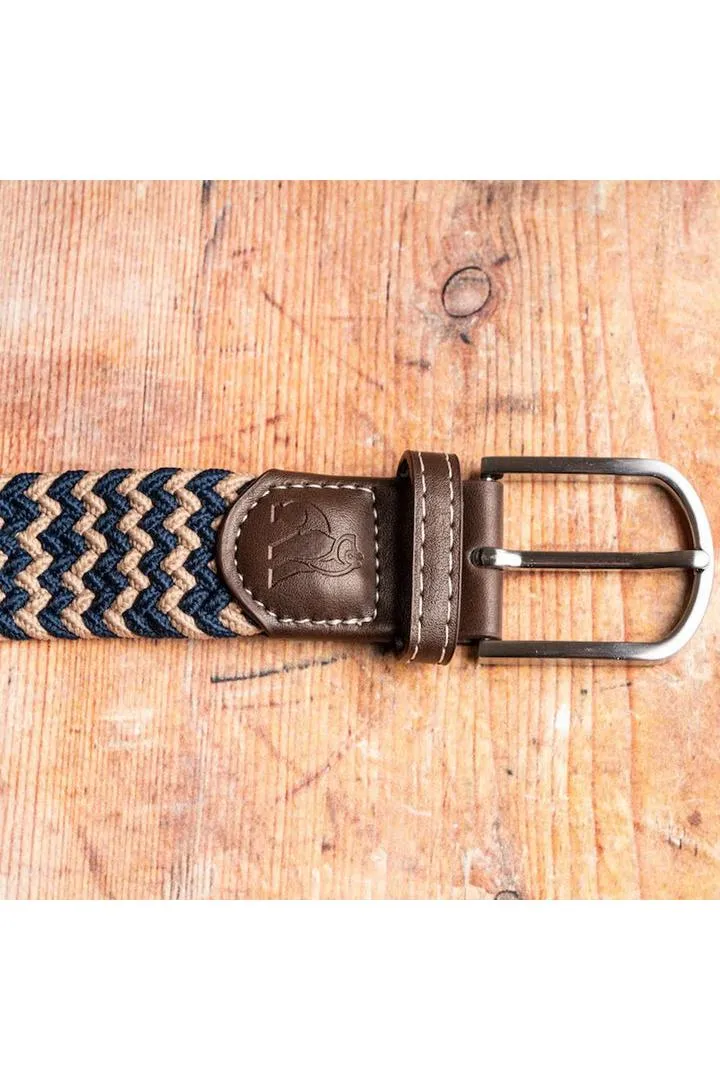 Woven Belt - Beige / Blue Zigzag